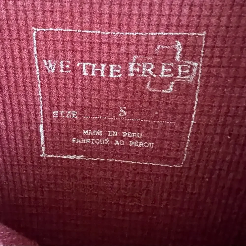 We the Free Free People Thermal Red Cream Long Sleeve Boho Small - Picture 3 of 9